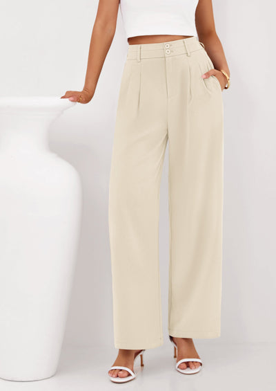 PRETTYGARDEN Womens Spring Wide Leg Palazzo Pants Trendy Loose Button High Waist Pleated Work Business Casual Trousers PRETTYGARDEN