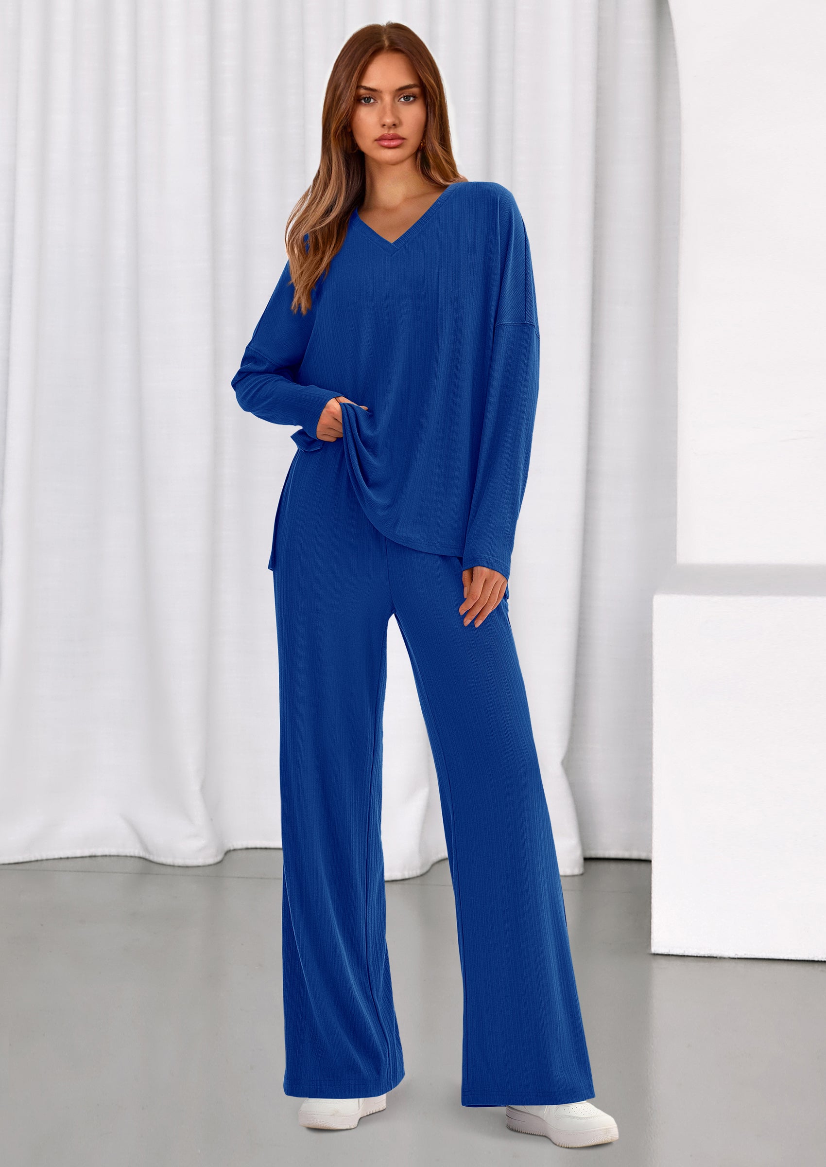 PRETTYGARDEN 2 Piece Lounge Sets for Women Fall Outfits Casual Loose Long Sleeve Tops Wide Leg Pants Matching Pajama Set