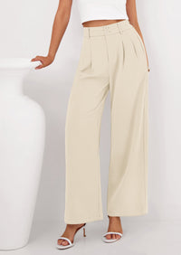 PRETTYGARDEN Womens Spring Wide Leg Palazzo Pants Trendy Loose Button High Waist Pleated Work Business Casual Trousers PRETTYGARDEN