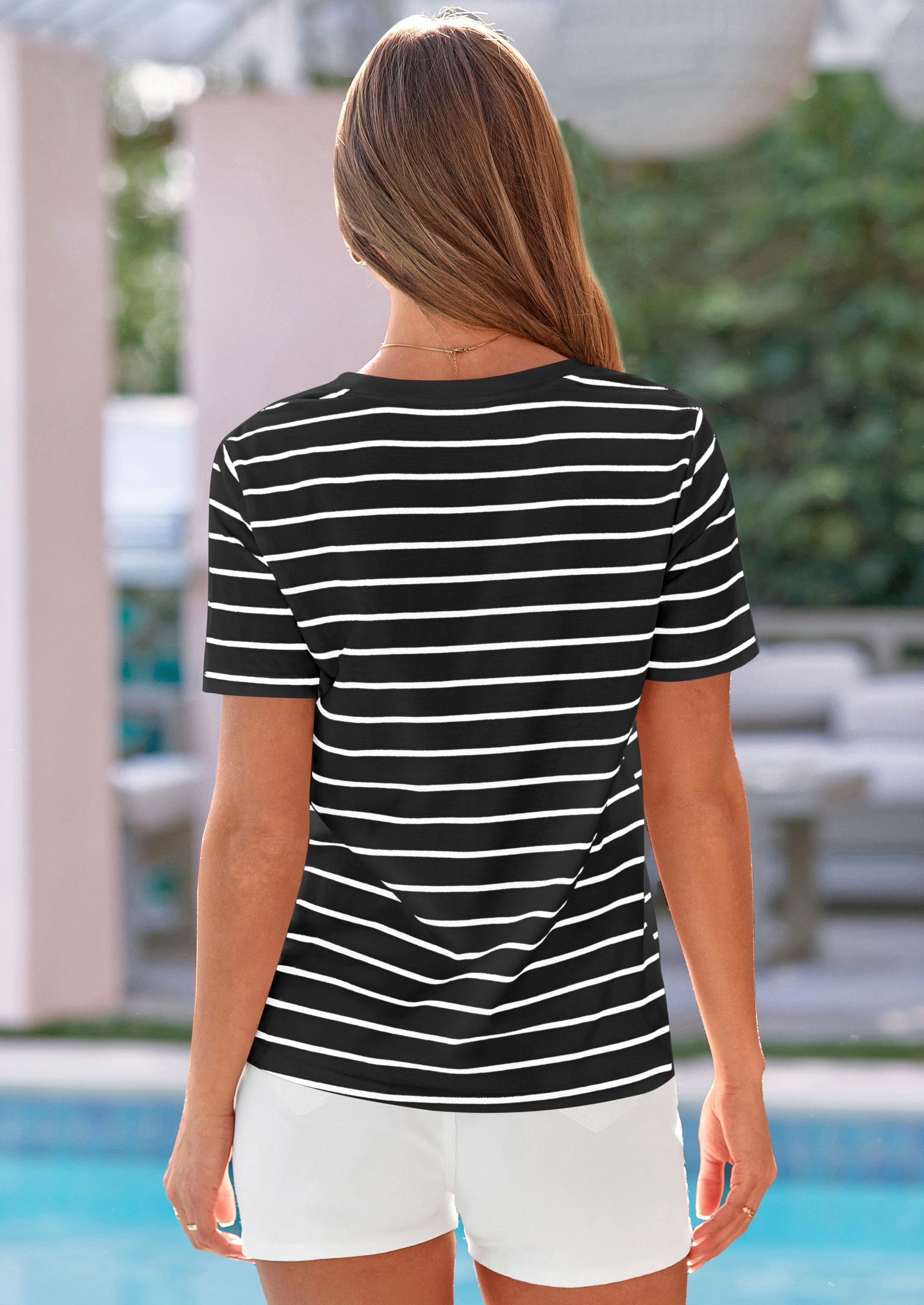 PRETTYGARDEN Short Sleeve Shirts for Women Spring V Neck Cute Tops Casual Striped Shirt Knitted Tees Summer Outfits