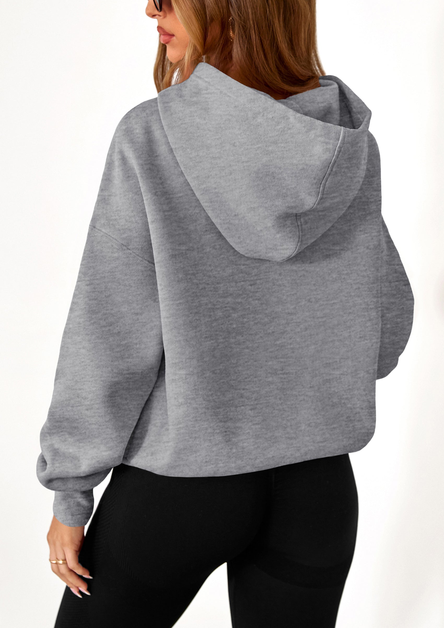 PRETTYGARDEN Women's Fall Hooded Sweatshirts Long Sleeve Half Zip Cropped Hoodies Pullover Winter Fashion Clothes