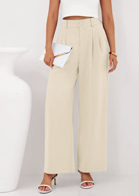 PRETTYGARDEN Womens Spring Wide Leg Palazzo Pants Trendy Loose Button High Waist Pleated Work Business Casual Trousers PRETTYGARDEN