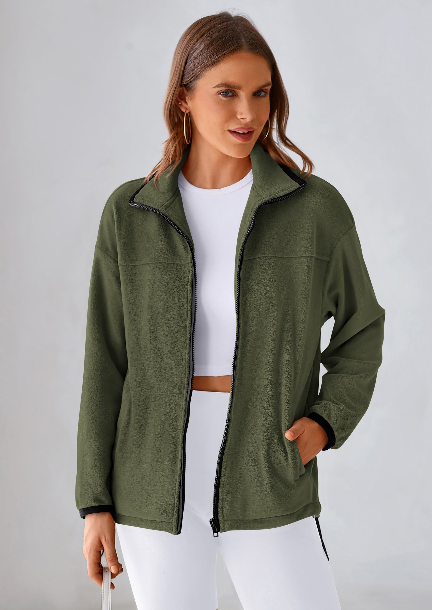 BTFBM Women's Fleece Jackets Fall Winter Clothes 2025 Stand Collar Outwear Jacket Zip Up Casual Fuzzy Coats Pockets PRETTYGARDEN