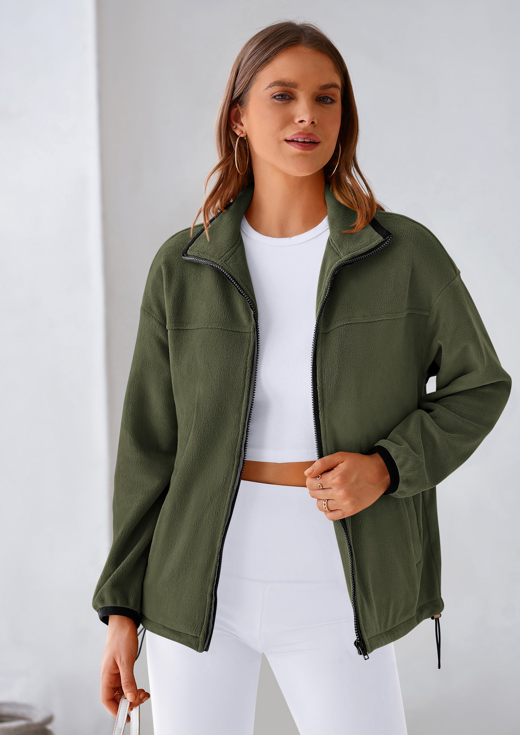 BTFBM Women's Fleece Jackets Fall Winter Clothes 2025 Stand Collar Outwear Jacket Zip Up Casual Fuzzy Coats Pockets PRETTYGARDEN