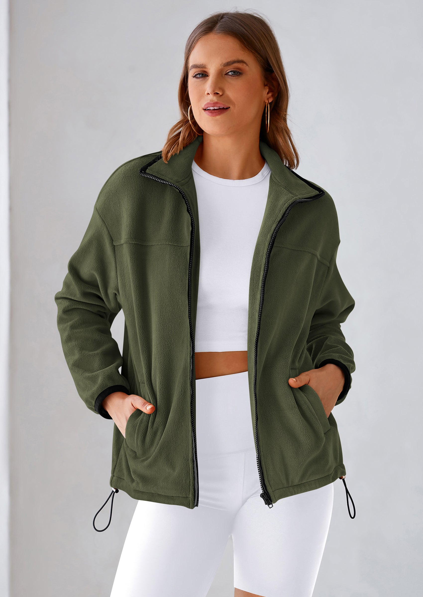 BTFBM Women's Fleece Jackets Fall Winter Clothes 2025 Stand Collar Outwear Jacket Zip Up Casual Fuzzy Coats Pockets PRETTYGARDEN