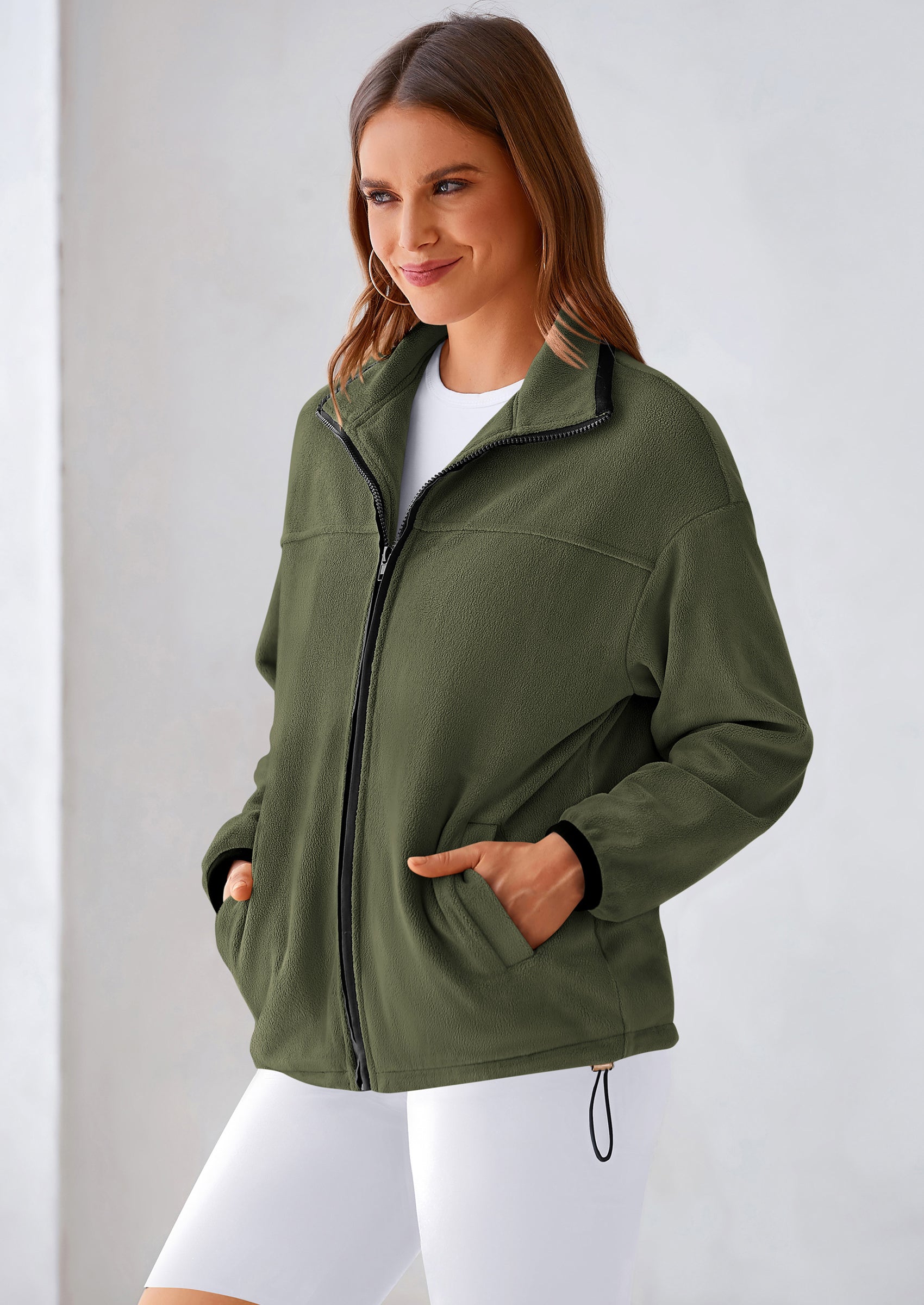 BTFBM Women's Fleece Jackets Fall Winter Clothes 2025 Stand Collar Outwear Jacket Zip Up Casual Fuzzy Coats Pockets PRETTYGARDEN