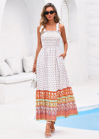 PRETTYGARDEN Women's Summer Maxi Dress Tie Straps Floral Beach Vacation Long Dresses Smocked Boho Sundress with Pockets PRETTYGARDEN