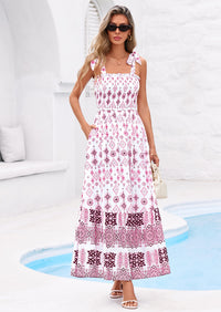 PRETTYGARDEN Women's Summer Maxi Dress Tie Straps Floral Beach Vacation Long Dresses Smocked Boho Sundress with Pockets PRETTYGARDEN