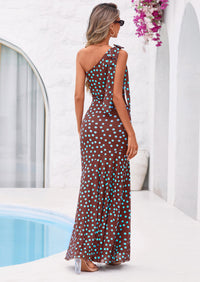 PRETTYGARDEN Womens Summer One Shoulder Maxi Dress Floral Sleeveless Bodycon Mesh Long Formal Wedding Guest Dresses PRETTYGARDEN