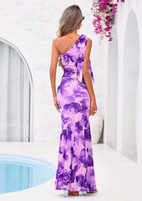 PRETTYGARDEN Womens Summer One Shoulder Maxi Dress Floral Sleeveless Bodycon Mesh Long Formal Wedding Guest Dresses PRETTYGARDEN