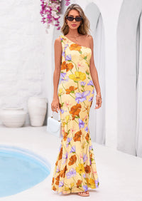 PRETTYGARDEN Womens Summer One Shoulder Maxi Dress Floral Sleeveless Bodycon Mesh Long Formal Wedding Guest Dresses PRETTYGARDEN