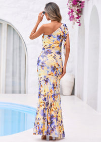 PRETTYGARDEN Womens Summer One Shoulder Maxi Dress Floral Sleeveless Bodycon Mesh Long Formal Wedding Guest Dresses PRETTYGARDEN