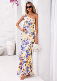 PRETTYGARDEN Womens Summer One Shoulder Maxi Dress Floral Sleeveless Bodycon Mesh Long Formal Wedding Guest Dresses PRETTYGARDEN