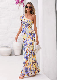 PRETTYGARDEN Womens Summer One Shoulder Maxi Dress Floral Sleeveless Bodycon Mesh Long Formal Wedding Guest Dresses PRETTYGARDEN