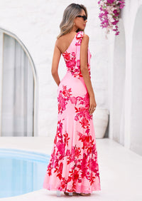 PRETTYGARDEN Womens Summer One Shoulder Maxi Dress Floral Sleeveless Bodycon Mesh Long Formal Wedding Guest Dresses PRETTYGARDEN