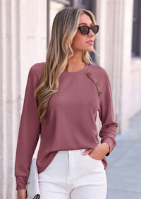 PRETTYGARDEN Long Sleeve Shirts for Women Waffle Knit Tops Fall Fashion Dressy Casual Loose Tunic Blouse Winter Clothing