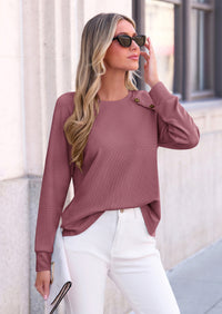 PRETTYGARDEN Long Sleeve Shirts for Women Waffle Knit Tops Fall Fashion Dressy Casual Loose Tunic Blouse Winter Clothing