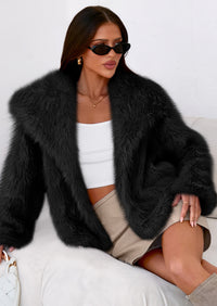 PRETTYGARDEN Womens Winter Coats Trendy Long Sleeve Furry Faux Fur Jackets Button Lapel Warm Fall Outwear with Pockets