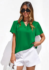 PRETTYGARDEN Women's Summer Blouses Dressy Casual Ruffle Cap Sleeve V Neck Business Work Trendy Cute Tops Spring Outfits PRETTYGARDEN