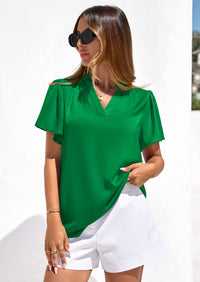 PRETTYGARDEN Women's Summer Blouses Dressy Casual Ruffle Cap Sleeve V Neck Business Work Trendy Cute Tops Spring Outfits PRETTYGARDEN