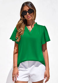 PRETTYGARDEN Women's Summer Blouses Dressy Casual Ruffle Cap Sleeve V Neck Business Work Trendy Cute Tops Spring Outfits PRETTYGARDEN