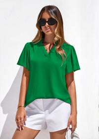 PRETTYGARDEN Women's Summer Blouses Dressy Casual Ruffle Cap Sleeve V Neck Business Work Trendy Cute Tops Spring Outfits PRETTYGARDEN