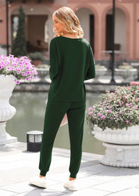 PRETTYGARDEN Lounge Outfit Long Sleeve Crewneck Pullover High Waisted Pants Set Tracksuit