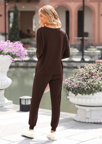 PRETTYGARDEN Lounge Outfit Long Sleeve Crewneck Pullover High Waisted Pants Set Tracksuit
