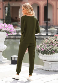 PRETTYGARDEN Lounge Outfit Long Sleeve Crewneck Pullover High Waisted Pants Set Tracksuit