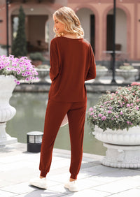 PRETTYGARDEN Lounge Outfit Long Sleeve Crewneck Pullover High Waisted Pants Set Tracksuit