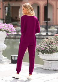 PRETTYGARDEN Lounge Outfit Long Sleeve Crewneck Pullover High Waisted Pants Set Tracksuit