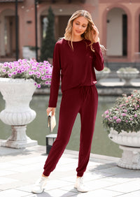 PRETTYGARDEN Lounge Outfit Long Sleeve Crewneck Pullover High Waisted Pants Set Tracksuit