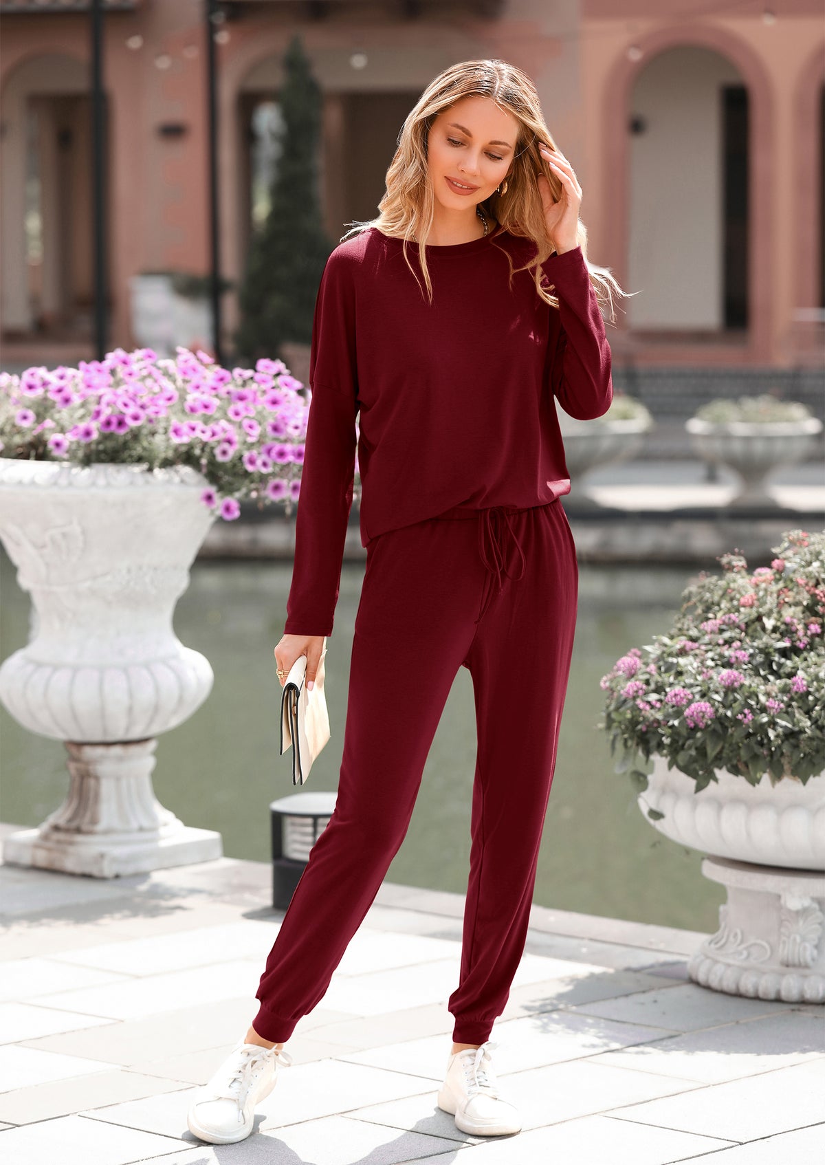 PRETTYGARDEN Lounge Outfit Long Sleeve Crewneck Pullover High Waisted Pants Set Tracksuit