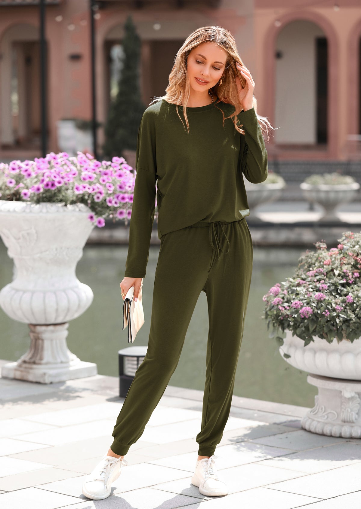 PRETTYGARDEN Lounge Outfit Long Sleeve Crewneck Pullover High Waisted Pants Set Tracksuit