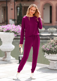 PRETTYGARDEN Lounge Outfit Long Sleeve Crewneck Pullover High Waisted Pants Set Tracksuit