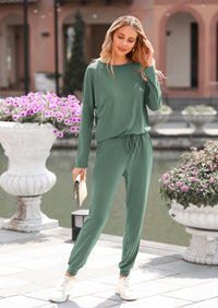 PRETTYGARDEN Lounge Outfit Long Sleeve Crewneck Pullover High Waisted Pants Set Tracksuit