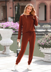 PRETTYGARDEN Lounge Outfit Long Sleeve Crewneck Pullover High Waisted Pants Set Tracksuit