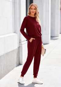 PRETTYGARDEN Lounge Outfit Long Sleeve Crewneck Pullover High Waisted Pants Set Tracksuit
