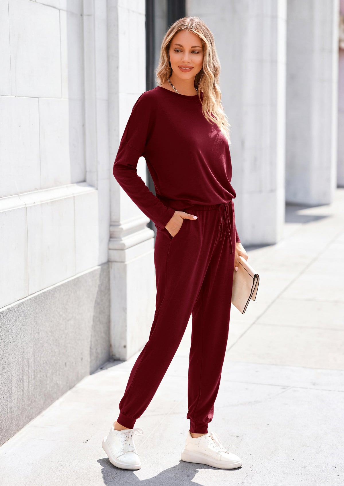 PRETTYGARDEN Lounge Outfit Long Sleeve Crewneck Pullover High Waisted Pants Set Tracksuit
