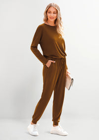 PRETTYGARDEN Lounge Outfit Long Sleeve Crewneck Pullover Tops High Waisted Pants Set Tracksuit