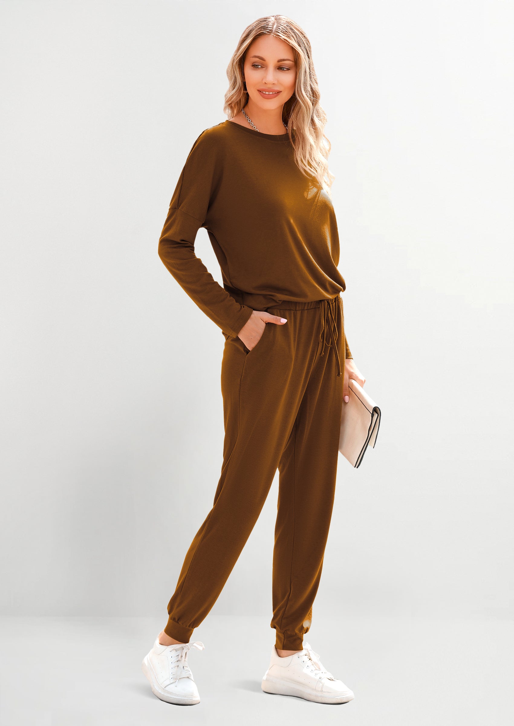 PRETTYGARDEN Lounge Outfit Long Sleeve Crewneck Pullover Tops High Waisted Pants Set Tracksuit