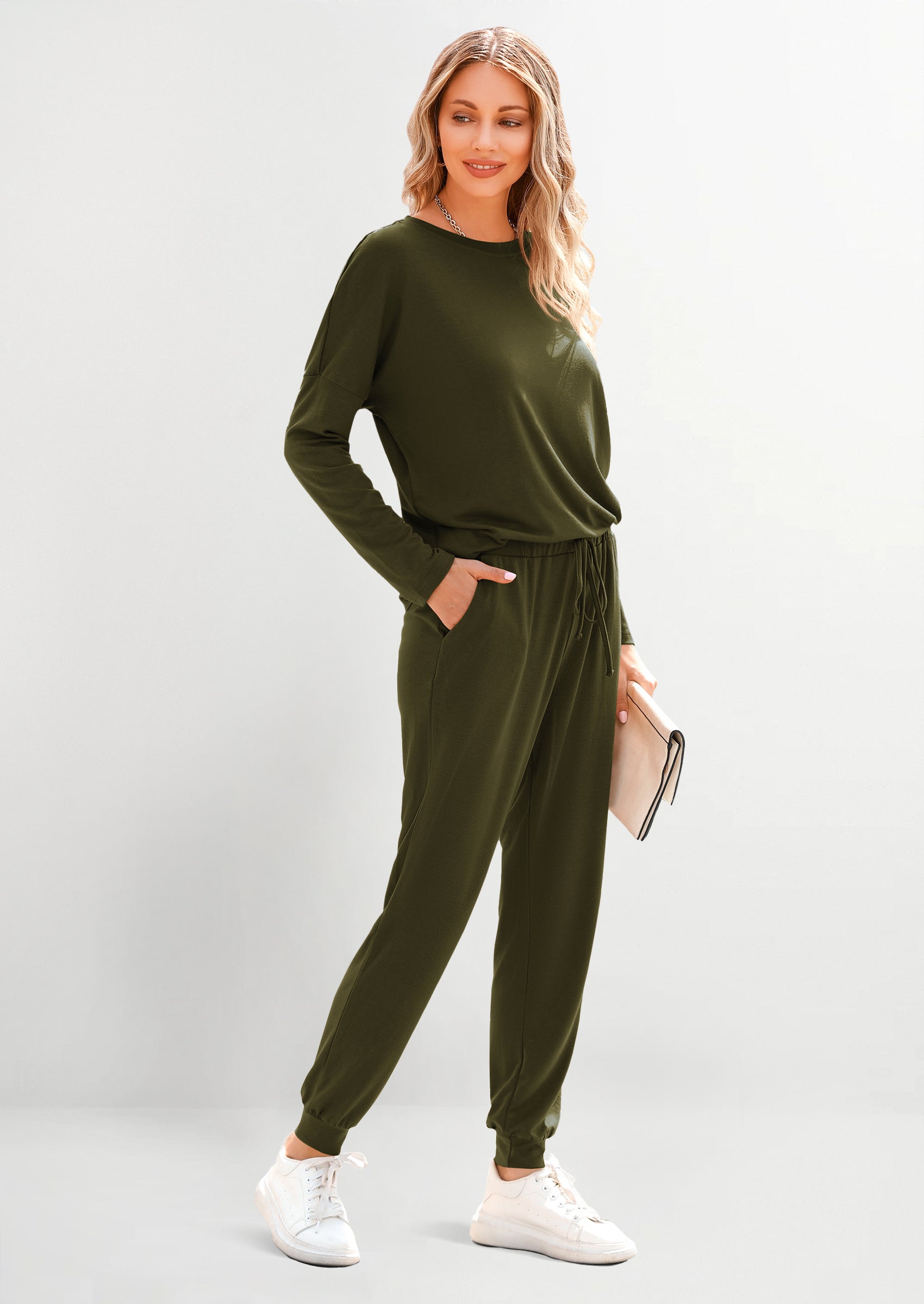 PRETTYGARDEN Lounge Outfit Long Sleeve Crewneck Pullover Tops High Waisted Pants Set Tracksuit