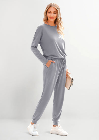 PRETTYGARDEN Lounge Outfit Long Sleeve Crewneck Pullover Tops High Waisted Pants Set Tracksuit