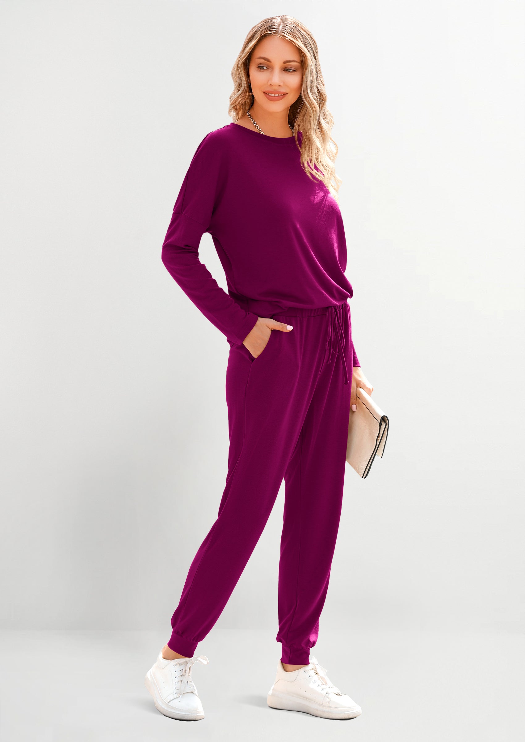 PRETTYGARDEN Lounge Outfit Long Sleeve Crewneck Pullover Tops High Waisted Pants Set Tracksuit