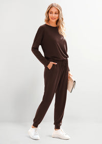 PRETTYGARDEN Lounge Outfit Long Sleeve Crewneck Pullover Tops High Waisted Pants Set Tracksuit