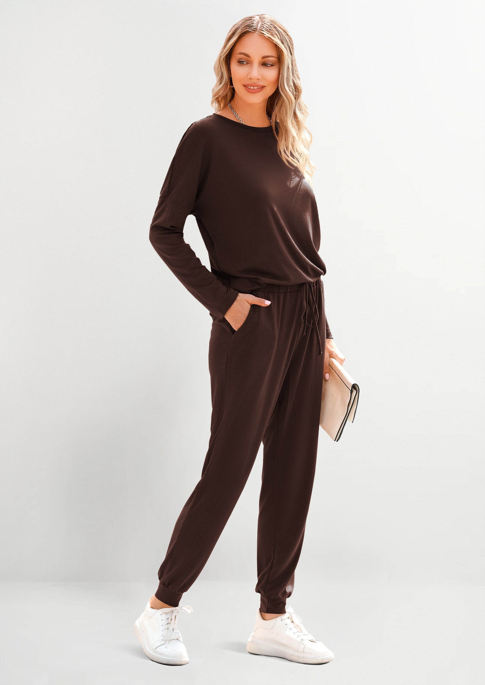 PRETTYGARDEN Lounge Outfit Long Sleeve Crewneck Pullover Tops High Waisted Pants Set Tracksuit