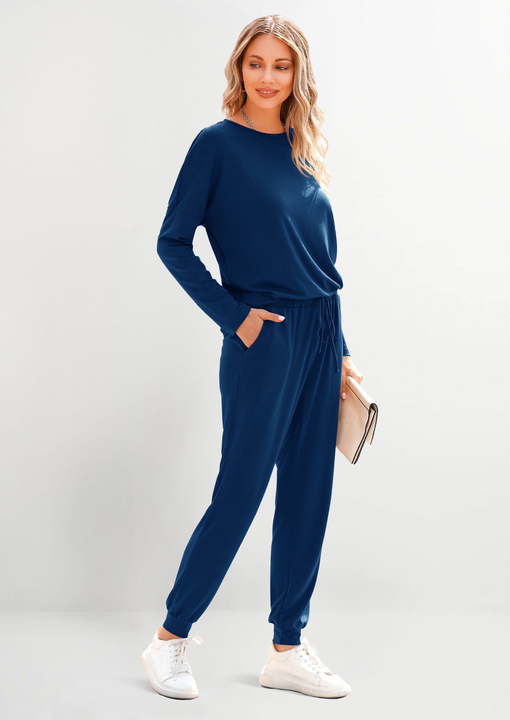 PRETTYGARDEN Lounge Outfit Long Sleeve Crewneck Pullover Tops High Waisted Pants Set Tracksuit