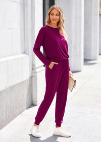 PRETTYGARDEN Lounge Outfit Long Sleeve Crewneck Pullover High Waisted Pants Set Tracksuit