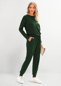 PRETTYGARDEN Lounge Outfit Long Sleeve Crewneck Pullover Tops High Waisted Pants Set Tracksuit