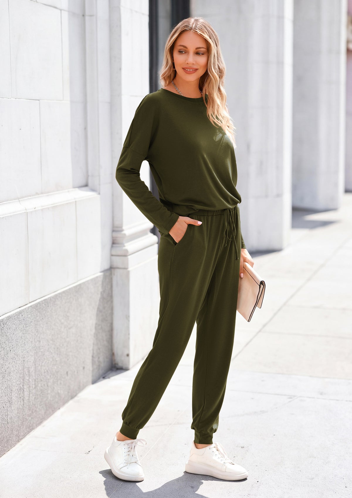 PRETTYGARDEN Lounge Outfit Long Sleeve Crewneck Pullover High Waisted Pants Set Tracksuit